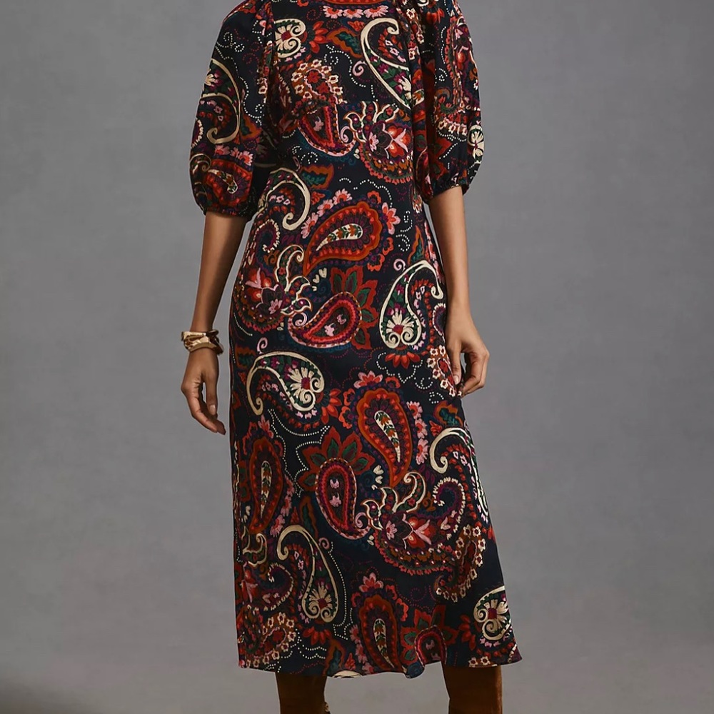 Anthropologie Kachel Puff-Sleeve Dress - Size Medium Petite